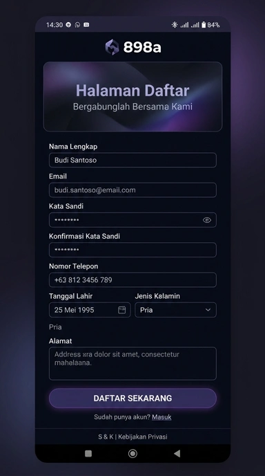 Tampilan halaman daftar 898a