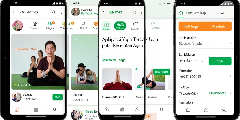 Antarmuka BENTO4D menampilkan berbagai pose Yoga dengan instruksi yang jelas.