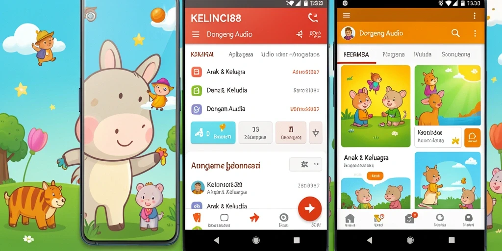 Antarmuka aplikasi KELINCI88 dengan pilihan dongeng audio.