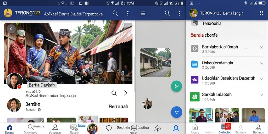 Antarmuka pengguna aplikasi <strong>TERONG123</strong> yang menampilkan berita daerah.